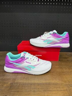 New W/ Damaged Box! Women's Reebok Nano X5 White Purple Teal Sneakers Size 10.5